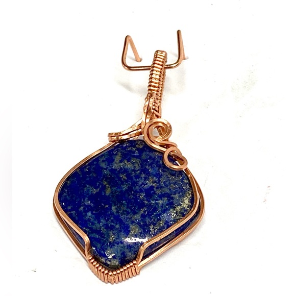 HANDCRAFTED Copper Hand Wrapped Lapis Lazuli Statement Pendant, Artisan Gift - Picture 6 of 10